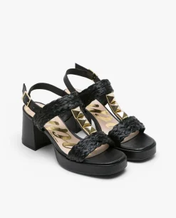 Discount Cuplé Sandalia Piramides Rafia Negro