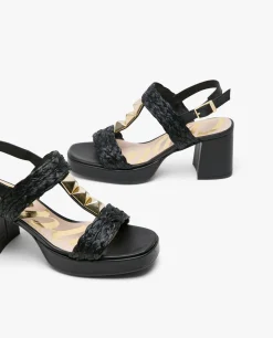 Discount Cuplé Sandalia Piramides Rafia Negro