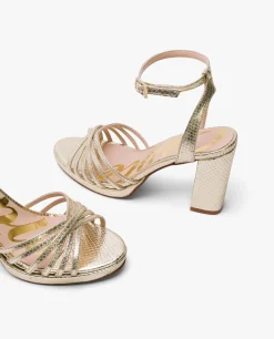 Outlet Cuplé Sandalia Plataforma Tiras Serpiente Oro