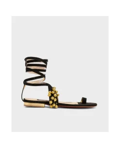 Discount Cuplé Sandalia Ronda Plana Ultrasuede Negro