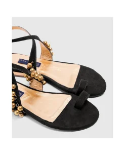 Discount Cuplé Sandalia Ronda Plana Ultrasuede Negro