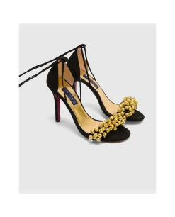 Online Cuplé Sandalia Ronda Tacón Ultrasuede Negro