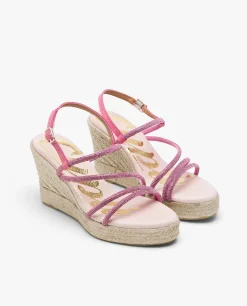 Clearance Cuplé Sandaliacuna Tiras Strass Fucsia