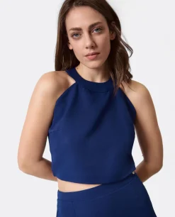 Discount Cuplé Top Halter Capa Gasa Marino
