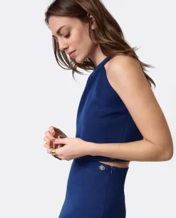 Discount Cuplé Top Halter Capa Gasa Marino