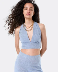 Hot Cuplé Top Triangular Lino Azul