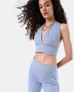 Hot Cuplé Top Triangular Lino Azul