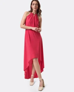 Sale Cuplé Vestido Asimetrico Cola Punto Circular Coral