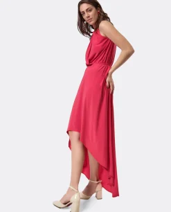 Sale Cuplé Vestido Asimetrico Cola Punto Circular Coral
