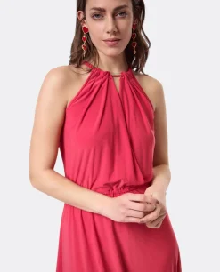 Sale Cuplé Vestido Asimetrico Cola Punto Circular Coral