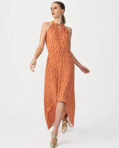 Discount Cuplé Vestido Asimetrico Cola Punto Geometrico Naranja