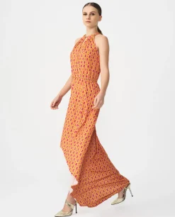 Discount Cuplé Vestido Asimetrico Cola Punto Geometrico Naranja