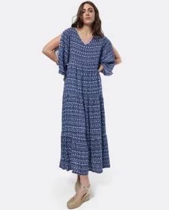 Clearance Cuplé Vestido Boho Viscosa Geometrico Azul
