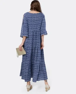Clearance Cuplé Vestido Boho Viscosa Geometrico Azul