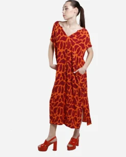 Clearance Cuplé Vestido Bolsillos Algodon Estampado Jirafa