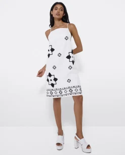 Cuplé Vestido Bordado Cenefa Algodon Blanco