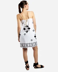 Cuplé Vestido Bordado Cenefa Algodon Blanco