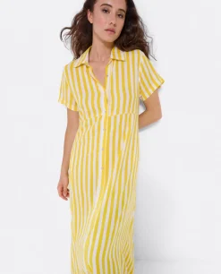 Best Cuplé Vestido Camisero Largo Viscosa Amarillo