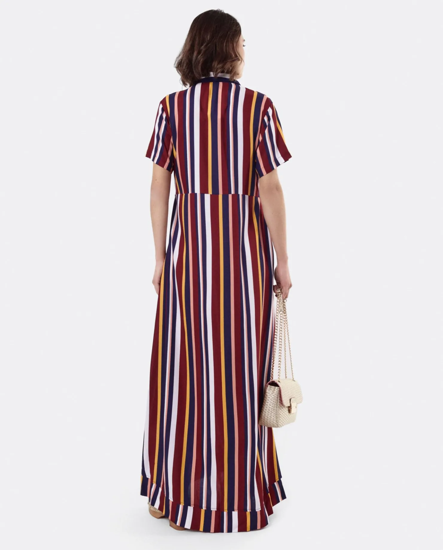 Discount Cuplé Vestido Camisero Largo Viscosa Rayas Rojas