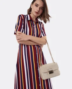 Discount Cuplé Vestido Camisero Largo Viscosa Rayas Rojas