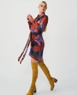 Sale Cuplé Vestido Camisero Nudo Sedin Estampado Acuarela