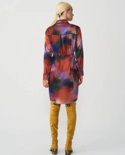 Sale Cuplé Vestido Camisero Nudo Sedin Estampado Acuarela