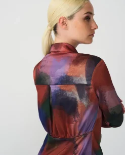 Sale Cuplé Vestido Camisero Nudo Sedin Estampado Acuarela