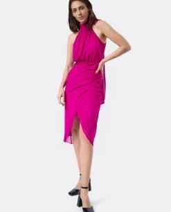 Best Cuplé Vestido Escote Halter Gasa Fucsia