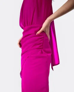 Best Cuplé Vestido Escote Halter Gasa Fucsia
