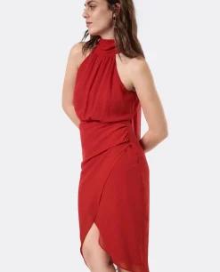 Clearance Cuplé Vestido Escote Halter Gasa Rojo