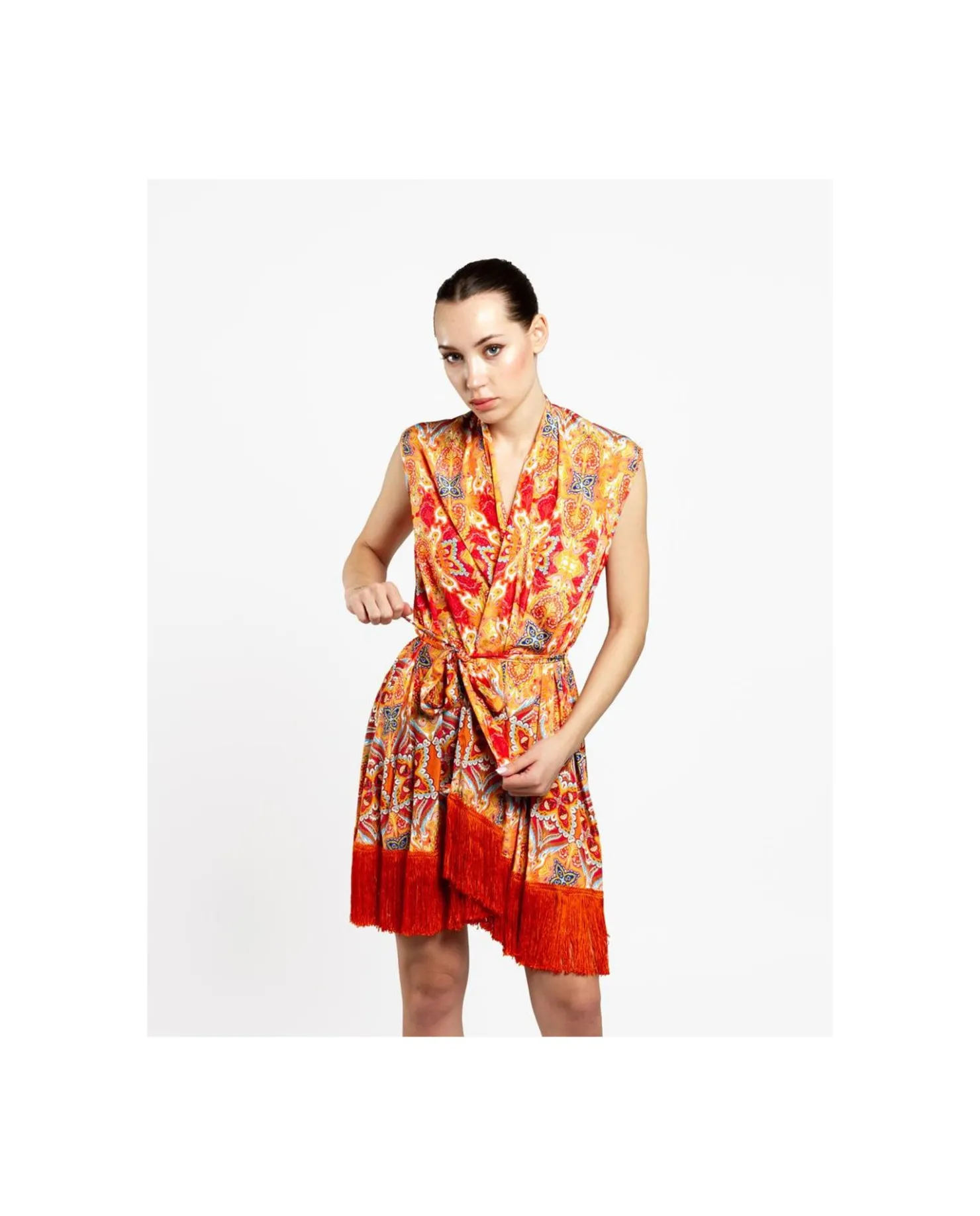 Best Cuplé Vestido Kimono Saten Estampado Cachemiras