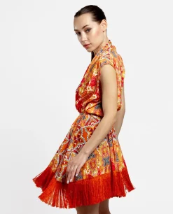 Best Cuplé Vestido Kimono Saten Estampado Cachemiras