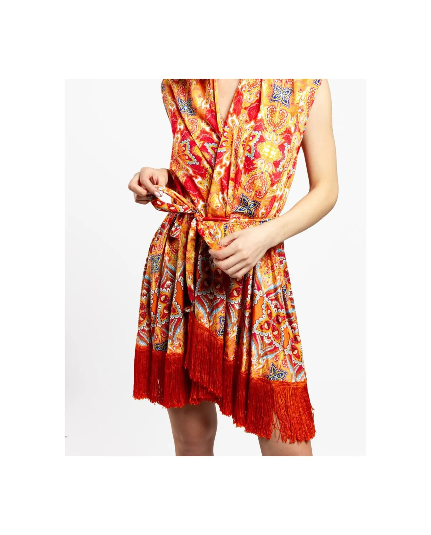 Best Cuplé Vestido Kimono Saten Estampado Cachemiras