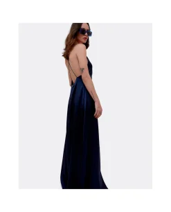 Cuplé Vestido Largo Fiesta Tirantes Saten Marino