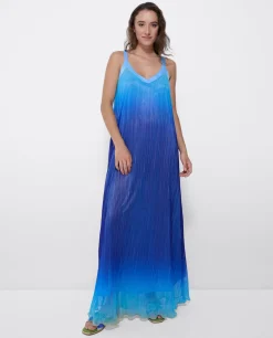 Clearance Cuplé Vestido Largo Tirantes Bambula Azul
