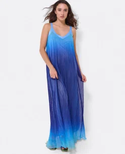 Clearance Cuplé Vestido Largo Tirantes Bambula Azul