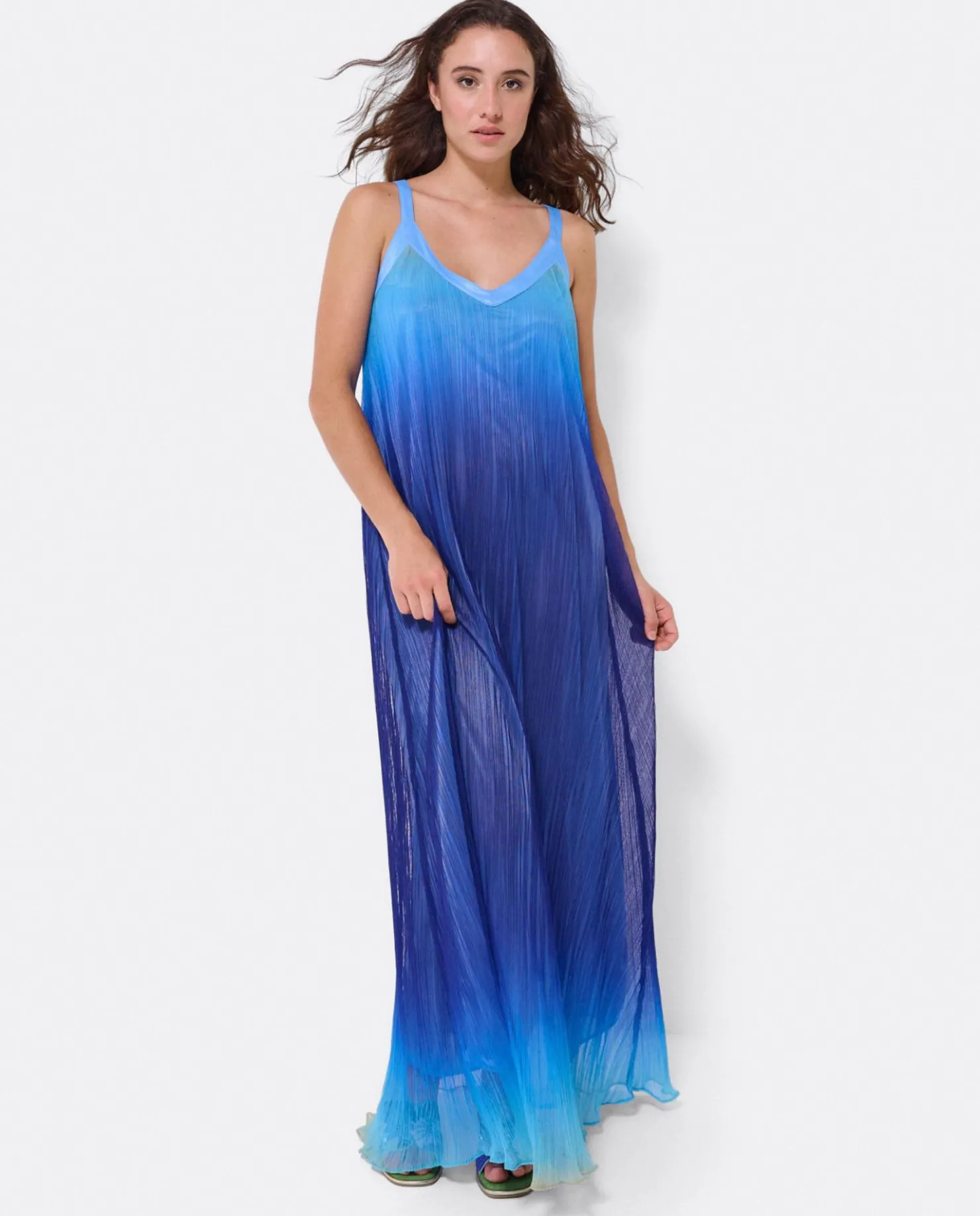 Clearance Cuplé Vestido Largo Tirantes Bambula Azul