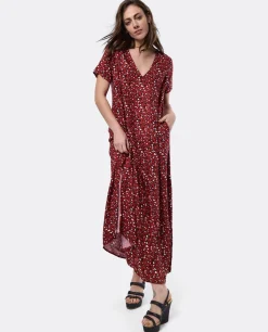 Cuplé Vestido Largo Viscosa Leopardo Rojo