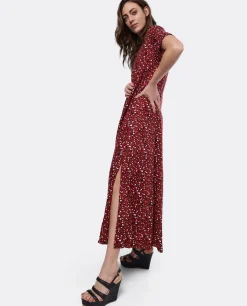 Cuplé Vestido Largo Viscosa Leopardo Rojo