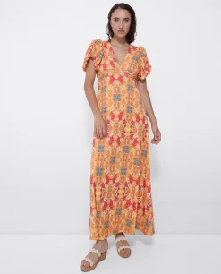 Outlet Cuplé Vestido Manga Abullonada Punto Estampado Cachemira
