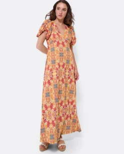 Outlet Cuplé Vestido Manga Abullonada Punto Estampado Cachemira