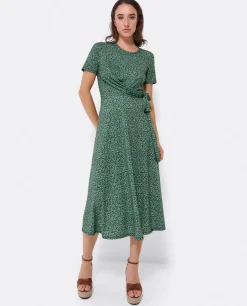 Online Cuplé Vestido Manga Corta Nudo Delantero Punto Leopardo