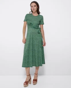 Online Cuplé Vestido Manga Corta Nudo Delantero Punto Leopardo