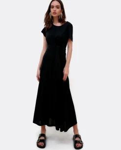 Clearance Cuplé Vestido Manga Corta Nudo Delantero Punto Circular