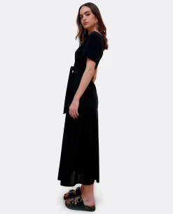 Clearance Cuplé Vestido Manga Corta Nudo Delantero Punto Circular