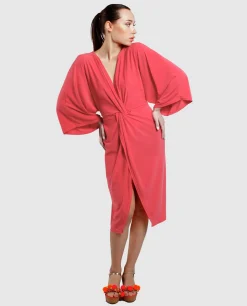 Cuplé Vestido Maxi Mangas Punto Fucsia