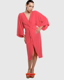 Cuplé Vestido Maxi Mangas Punto Fucsia