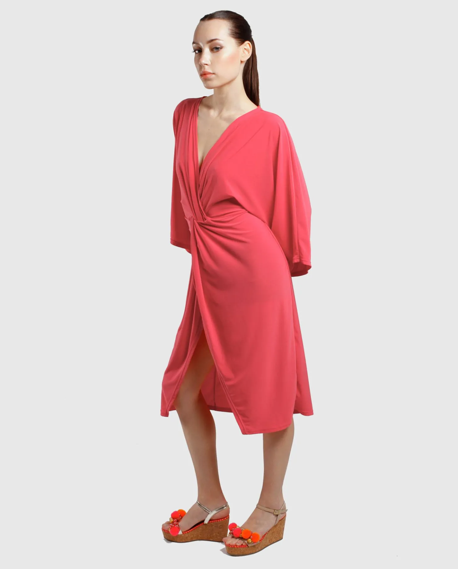 Cuplé Vestido Maxi Mangas Punto Fucsia