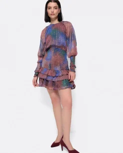 Online Cuplé Vestido Maxi Volante Gasa Estampado Acuarela