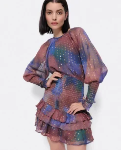 Online Cuplé Vestido Maxi Volante Gasa Estampado Acuarela